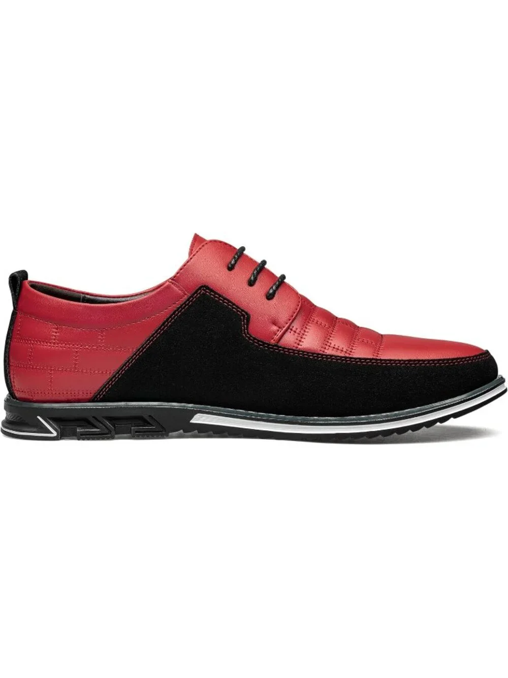 Men's Red Plaid Embossed Grid Leather Comfortable Hybrid Oxford Dress Sneakers